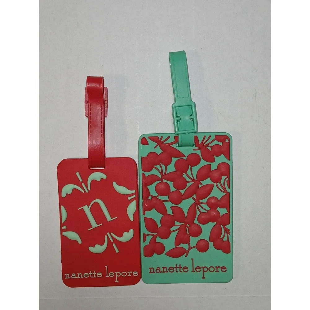 NANETTE LEPORE Luggage Tag Red Mint-Green Rubber-like With Embossed Logo‎ LOT 2